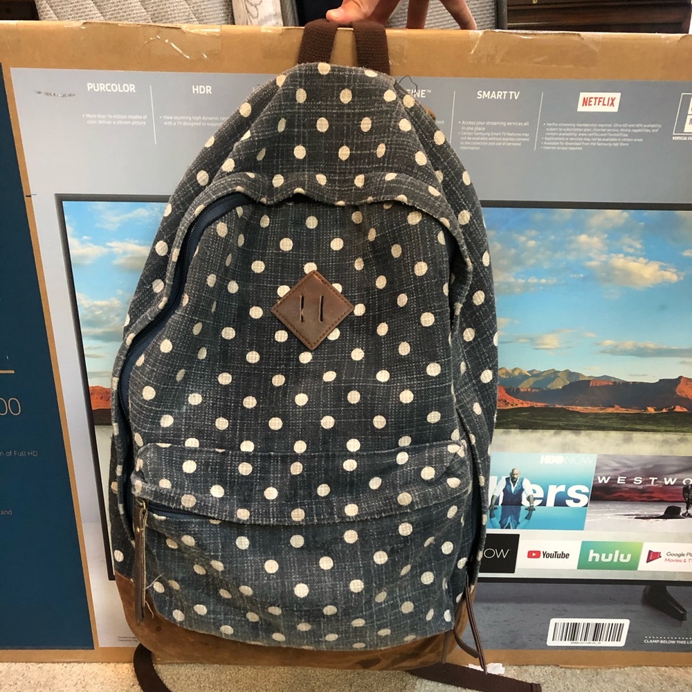 Blue polka dot bookbag
